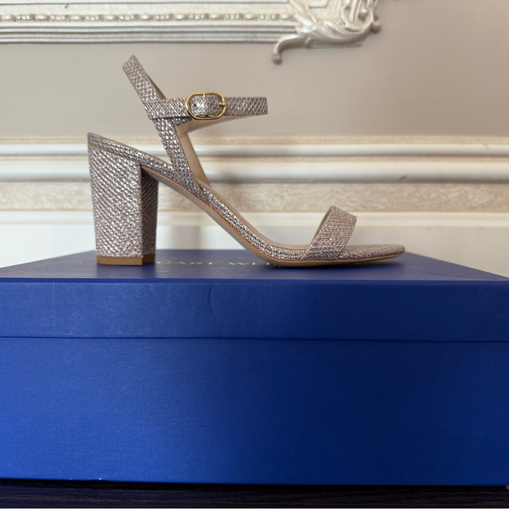 Stuart Weitzman Glittering Silver Block Heels